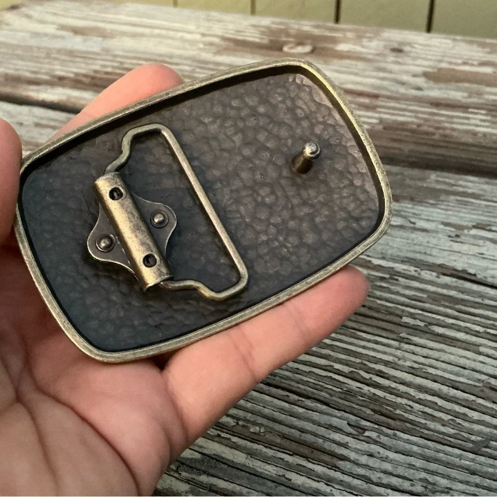 Vintage Textured Metal Belt Buckle - Hammered Gold Rectangle Uneven Surface Roc